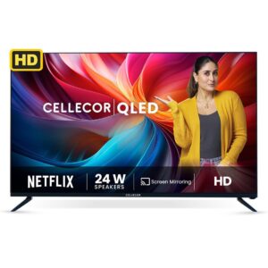 CELLECOR 32 Inch QLED Smart TV, HD Ready, 24W Speakers, Bezel-Less Design, Screen Mirroring, Active Voice Remote